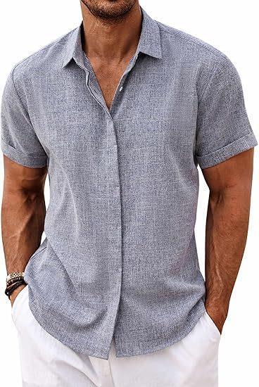 Men's linen shirt short sleeve casual